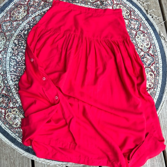 Vintage French Connection Hot Red Basque Waist Side Button down Midi Skirt - Picture 12 of 14